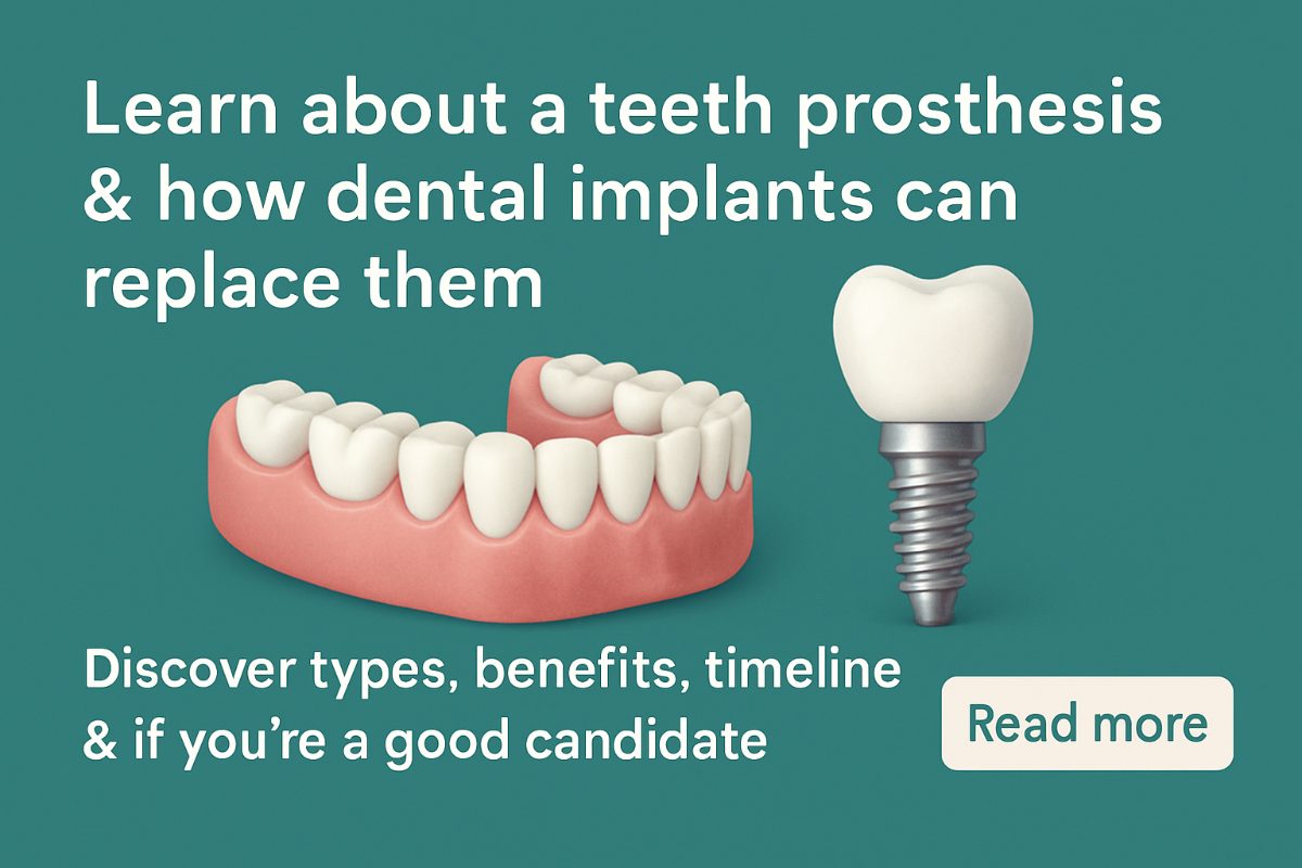An infographic comparing traditional teeth prosthesis to implant supported prosthesis, highlighting the benefits of dental implants, such as stability, bone preservation, and improved chewing power. No text on the image.