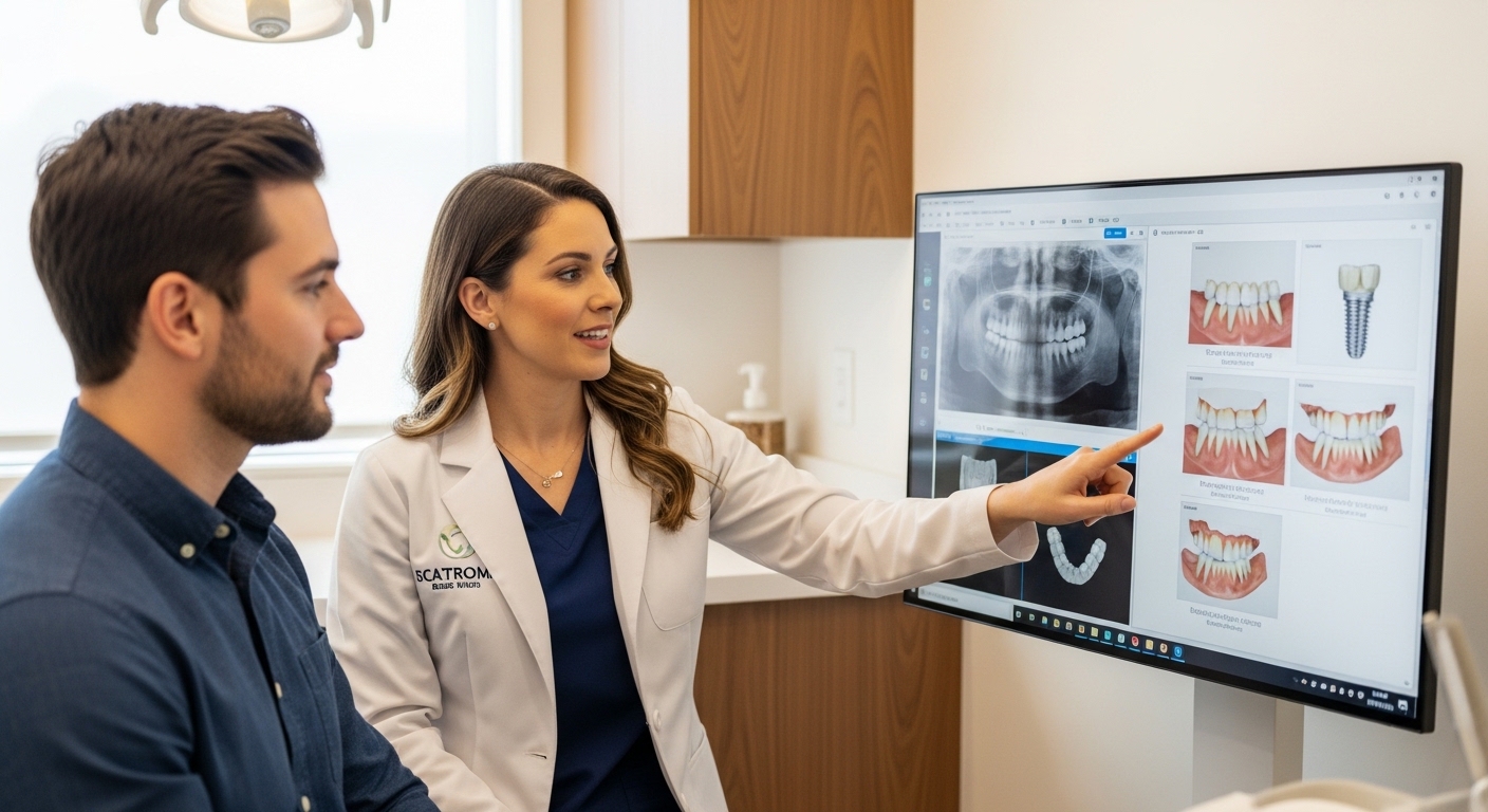 Dentist consulting with patient about dental restoration options
