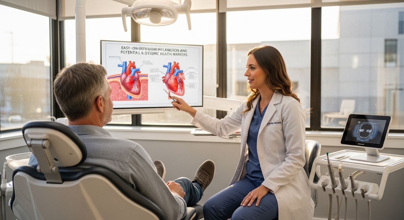 Dentist and patient discussing oral health in a modern dental office